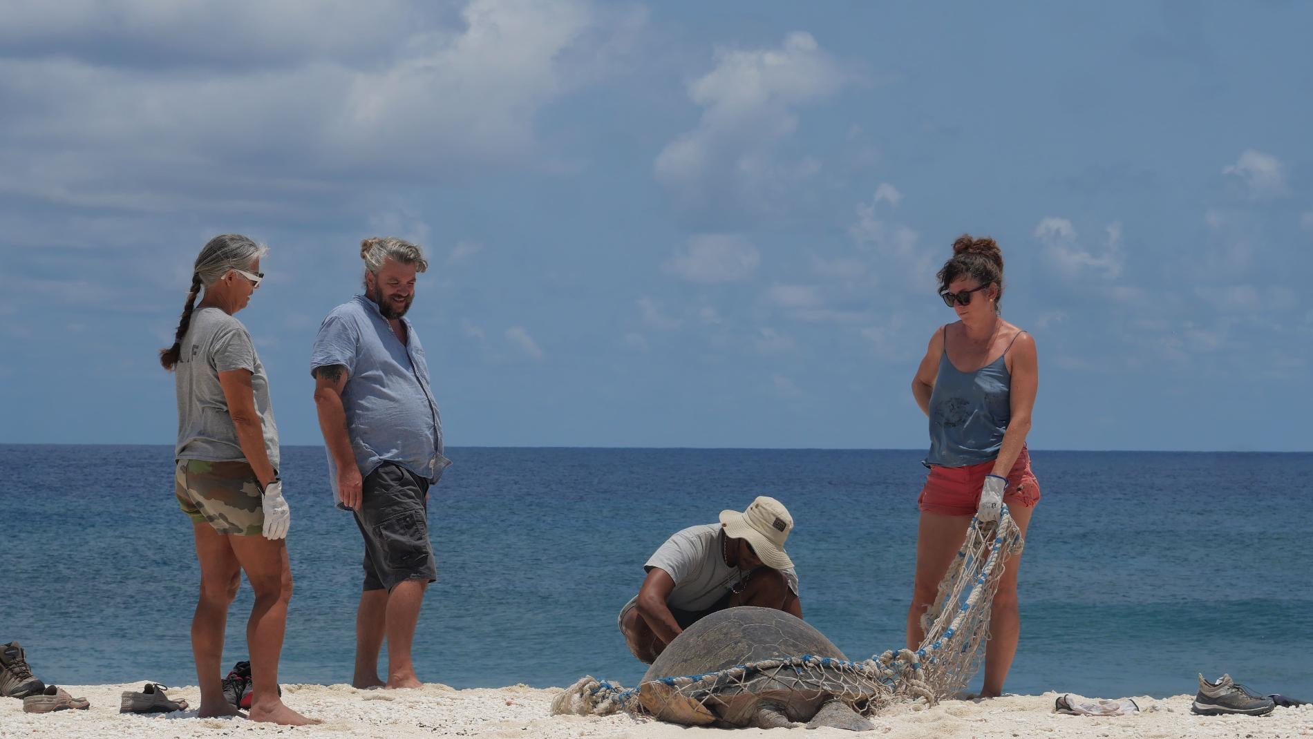 Sauvetage d’une tortue en difficulté après une ponte © Léna Margueron